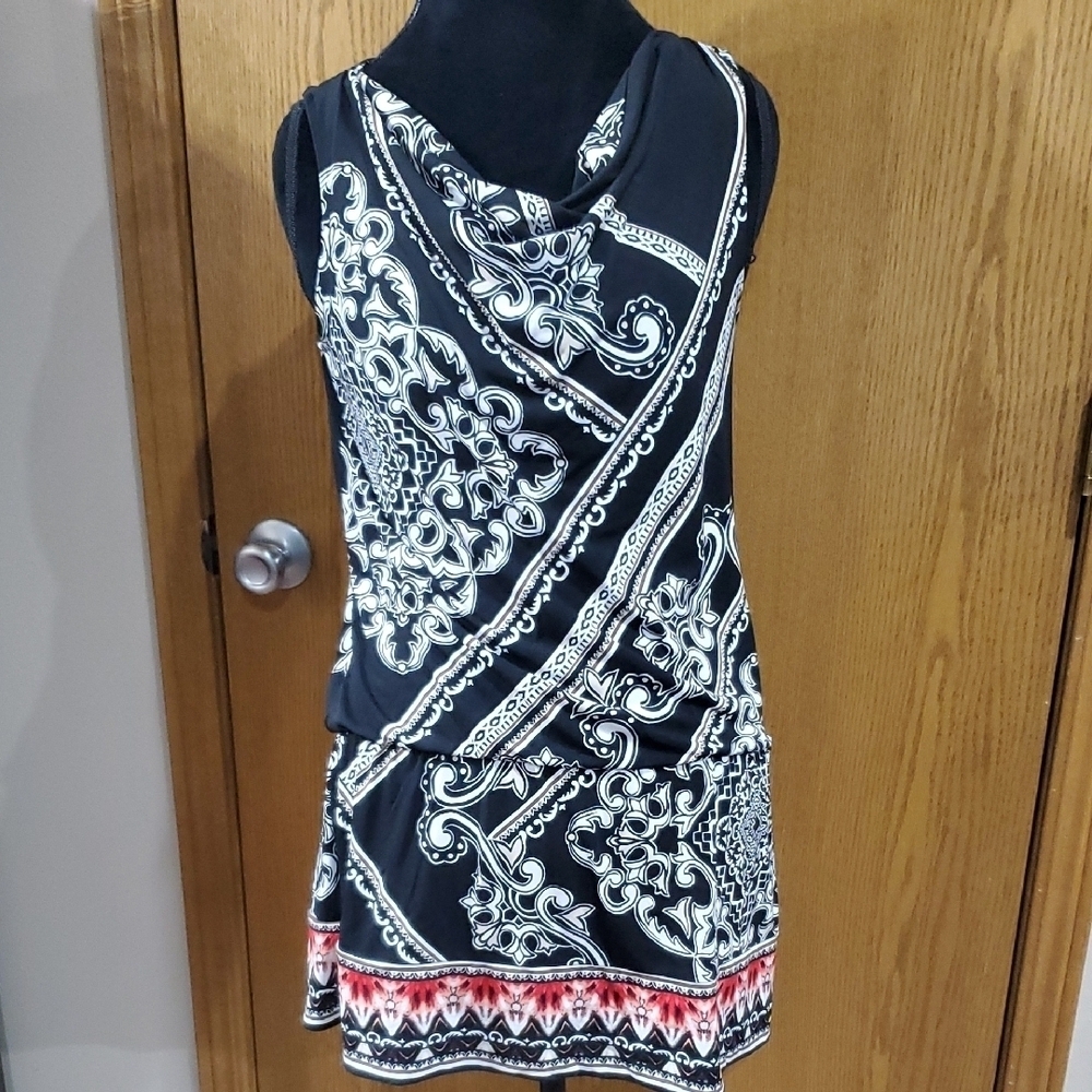 White House Black Market Draped Neckline Black and White Mini Dress